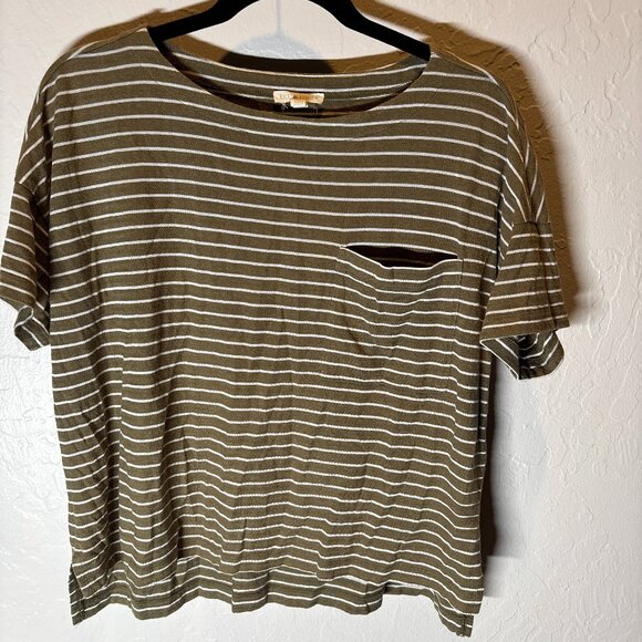 Eileen Fisher Striped organic hemp Cotton Short Sleeve Pocket Tee Olive – XXS - Picture 2 of 6
